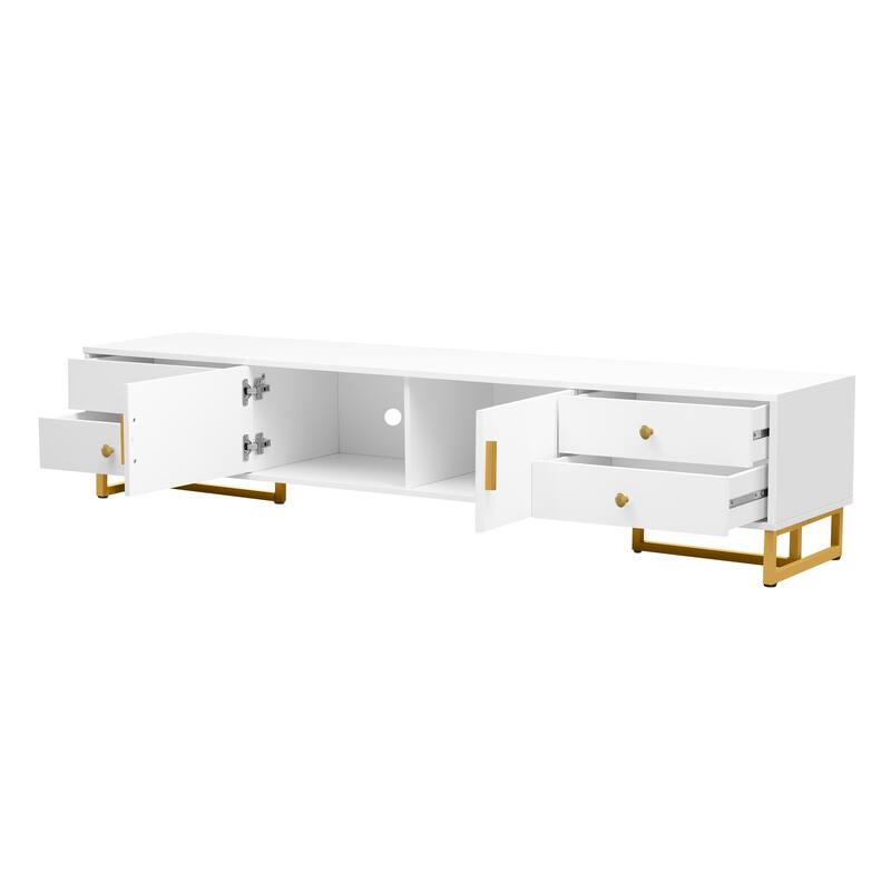 Modern TV Stand TV Console Table for 65+ Inch TV, T-shaped Metal Frame Media Cabinet Entertainment Center for Living Room