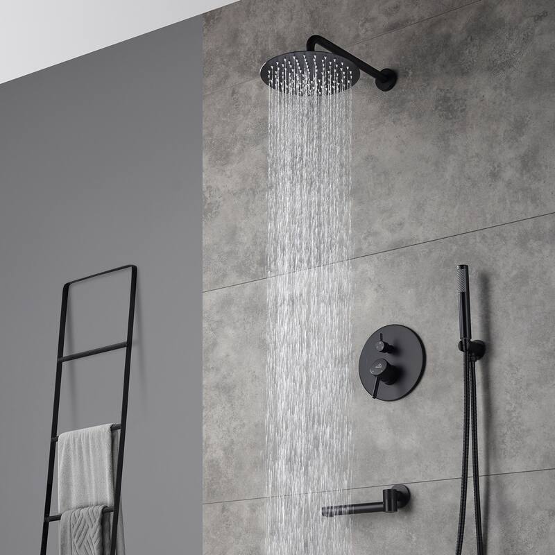 1-Spray Pattern 10-inch Round Wall Mount Shower System with Tub Faucet