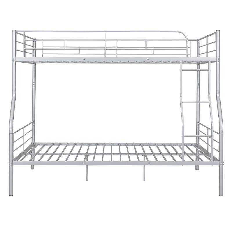 Full XL Over Queen Metal Bunk Bed with Chrome Finish - Sturdy Iron Frame, Space-Saving Design
