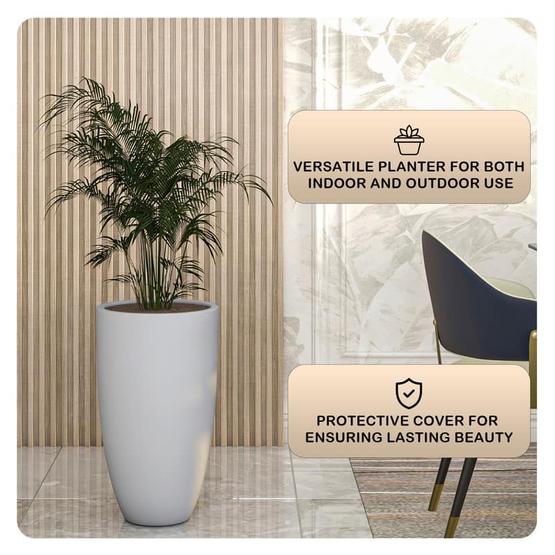 Crete Tapered Round Planter, Durable Fiberstone & Clay Indoor/Outdoor Pot with Drainage