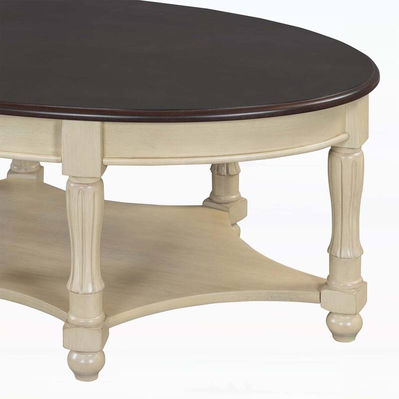 Oval Coffee Table with Drawer and Storage Shelf
