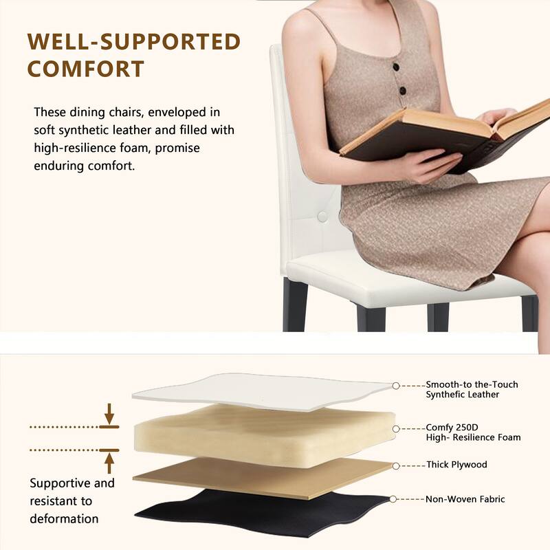 4-pack PU dining chairs: ergonomic buckle backrest, 35 inches high, golden metal legs, a low-key luxury choice.