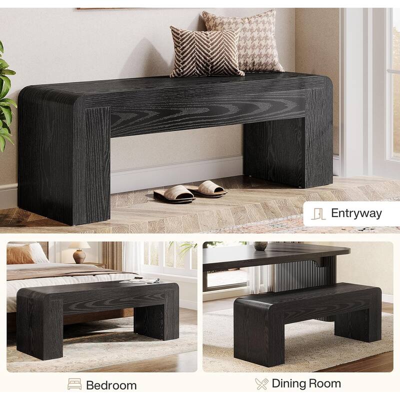 47" Long Farmhouse Wooden Entryway Dining End of Bed Bench with Heavy-Duty 5.9" Frame