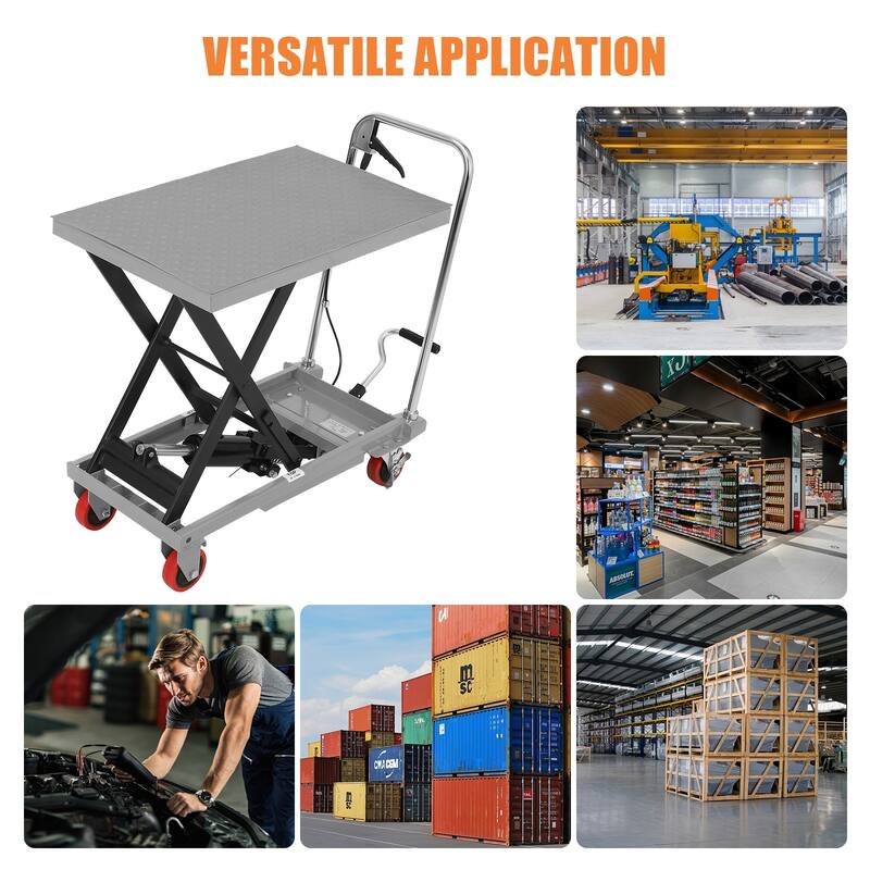 500lbs Hydraulic Lift Table Cart Single Scissor with 4 Wheels - N/A