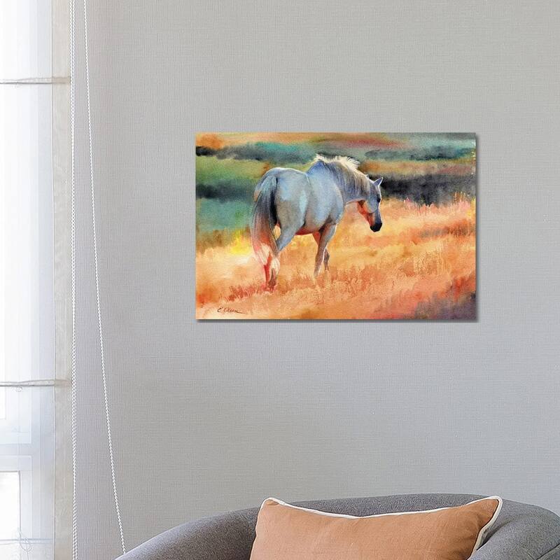 iCanvas "White Horse In Golden Fields" by Watercolor Luv Canvas Print - 18x26x1.5