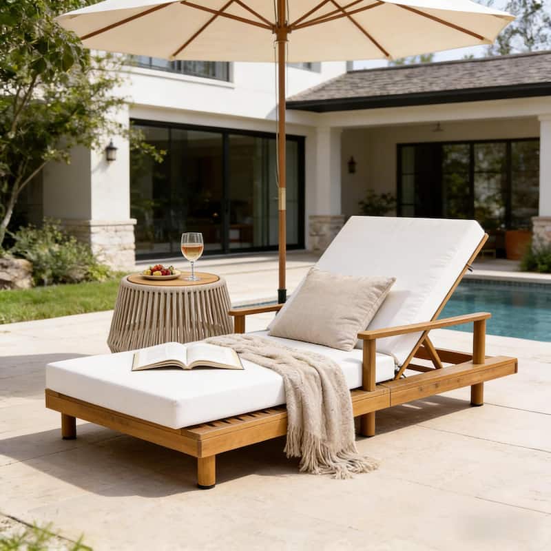 Christopher Knight Home Modern Outdoor Acacia Wood Chaise Lounge with 3-Position Adjustable Backrest & Ventilated Slatted Seat - Teak Finish