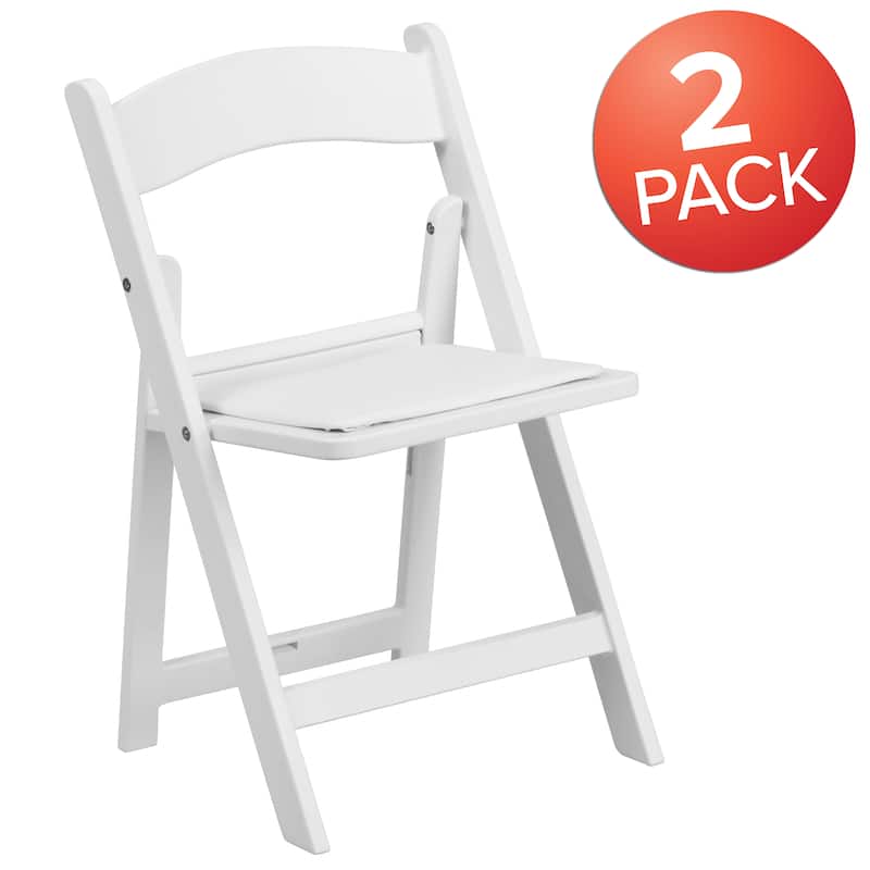 2 Pack Kids White Resin Folding Chair with Vinyl Padded Seat - 12.25"D x 13.25"W x 21"H
