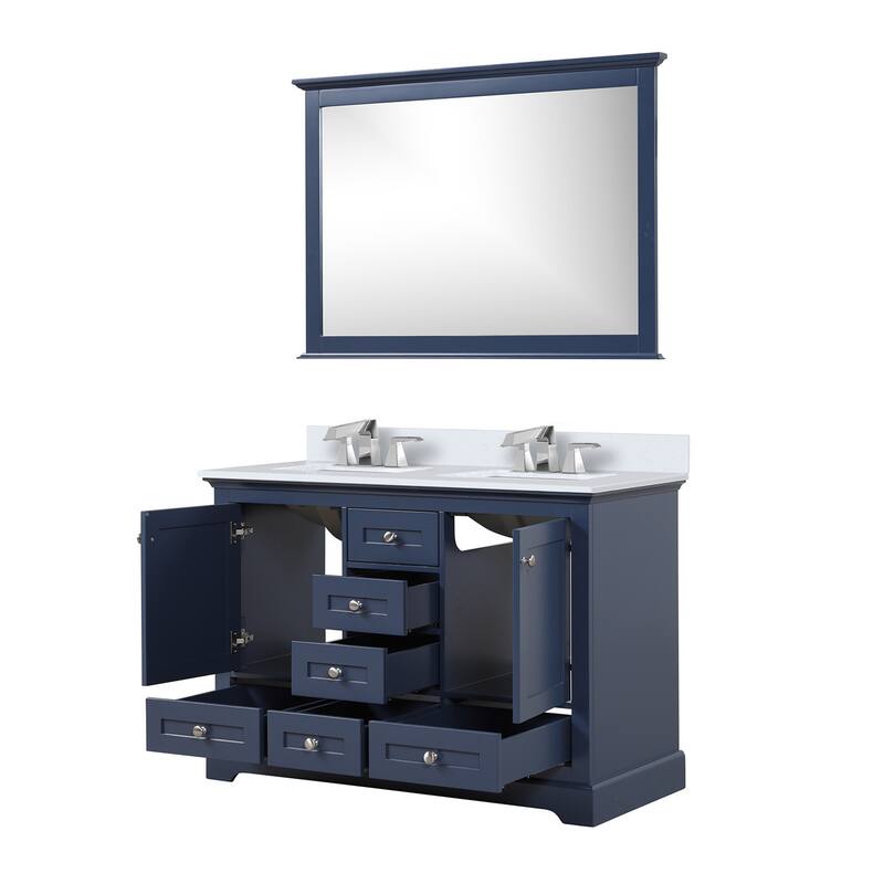 Dukes 48 in. W x 22 in. D White Double Bath Vanity, White Quartz Top, Faucet Set, 46 in. Mirror
