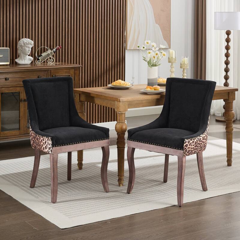 GDF Studio - Modern Fabric Upholstered Wood Dining Chair Set with Bronze Nailhead Trim (Set of 2)