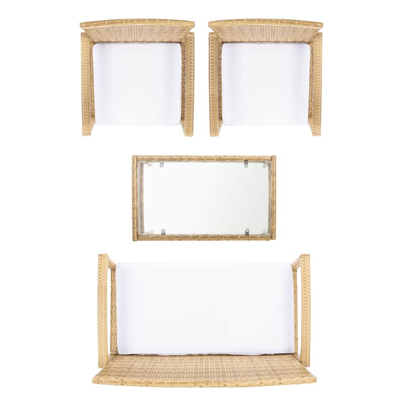 SAFAVIEH Outdoor Bassey 4-Piece Conversation Patio Set. - 39.78" x 24.18" x 32.37" - Natural/White