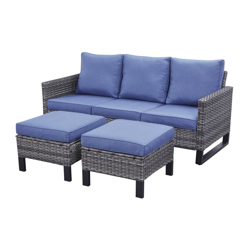 Gymojoy Outdoor Patio Wicker Sectional Sofa Set with Ottomans and Cushions