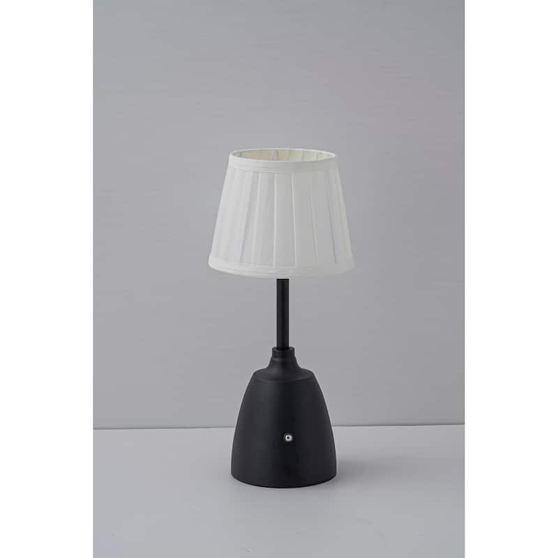 CraftHome 14'' Fabric Shade Rechargeable LED Table Lamp Touch Control Cordless USB Nightstand Lamp with Stepless Dimming - W6" - Black