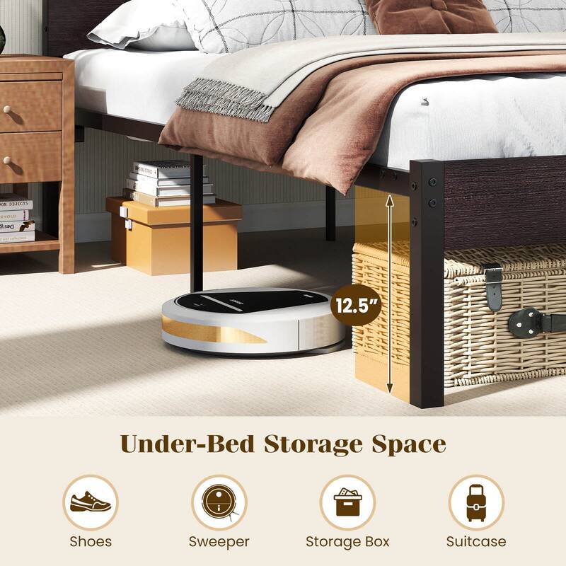 Costway Full Size Bed Frame with Built-in Charging Station Sturdy