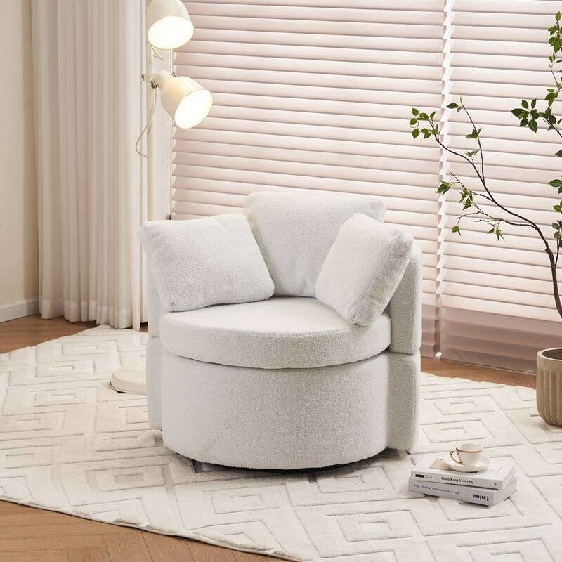 Teddy Fabric Swivel Storage Chair With Back Cushion