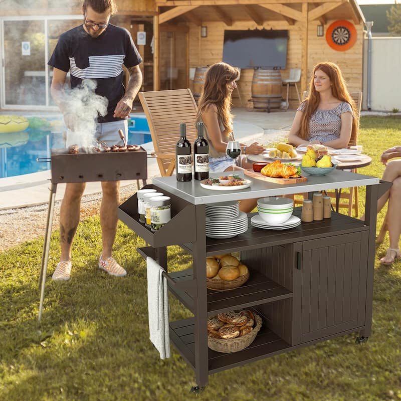 Costway Outdoor Grill Cart Movable Prep Table with Storage Cabinet - See Details