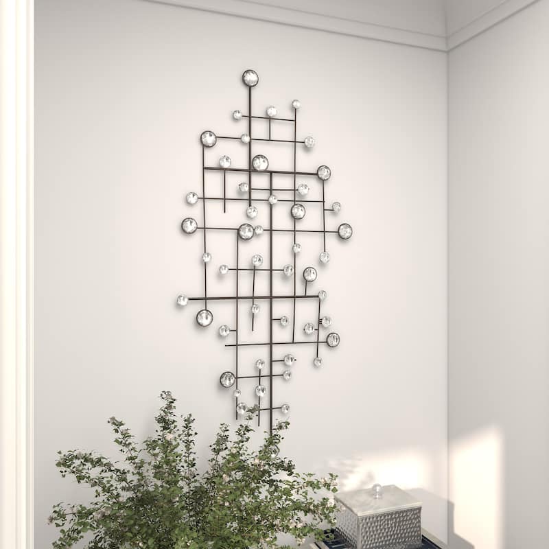Silver Metal Abstract Home Wall Decor with Crystal Embellishments