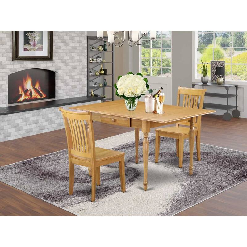 HomeStock 3-Pc Natural Brown Oak Finish Solid Wood Top With Dropleaf Dining Table Set