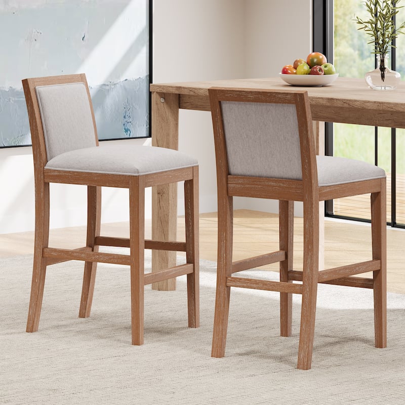 30.5 Inch Height Bar Stools set of 2, Rubber wood Frame, fabric Sponge cushion, Retro Bar Chairs suitable for Kitchen Island