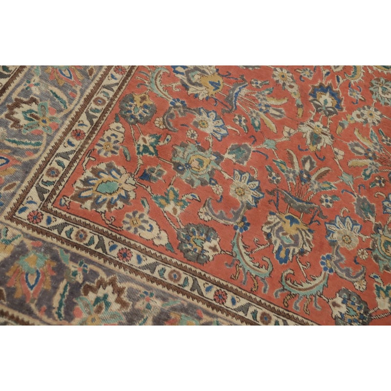 Hand Knotted Oriental 100% Wool Carpet Traditional Floral Oranges & Rust Tabriz Area Rug - 9' 9'' X 6' 4''