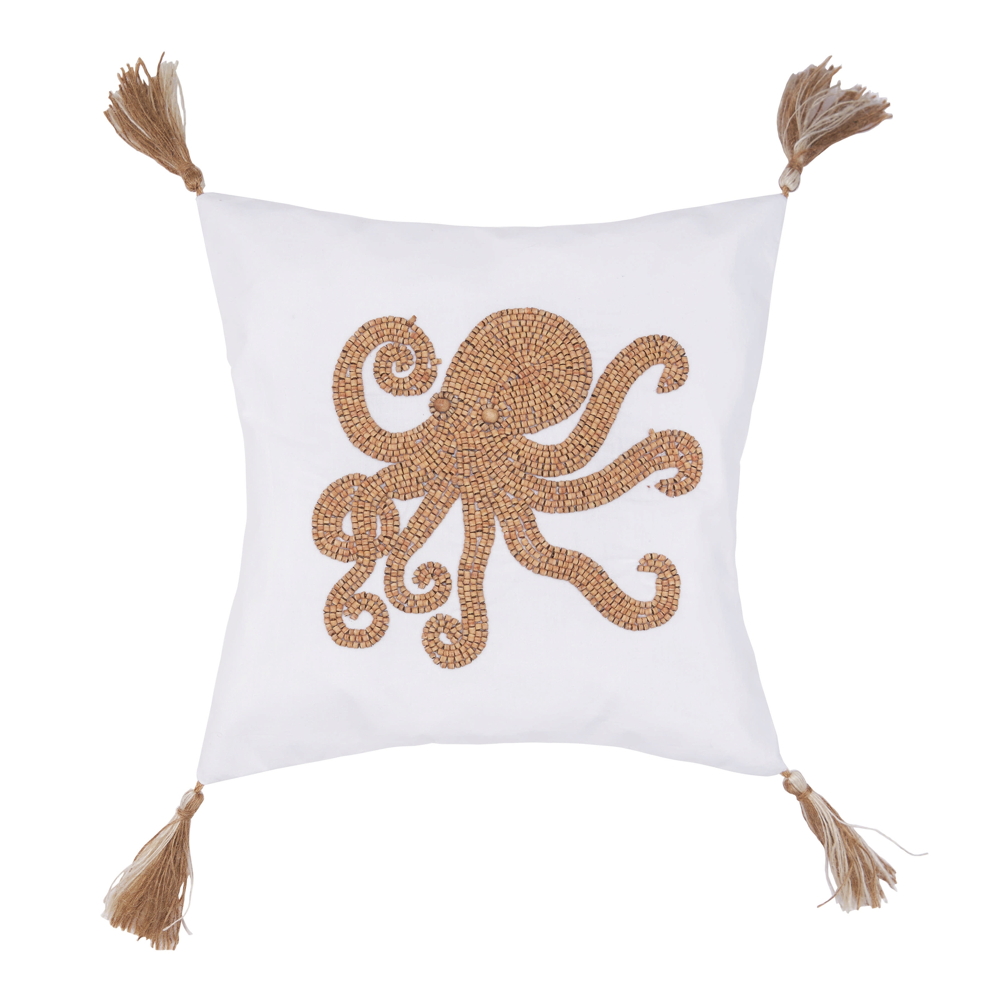 Octopus Handmade Wood Beaded Pillow
