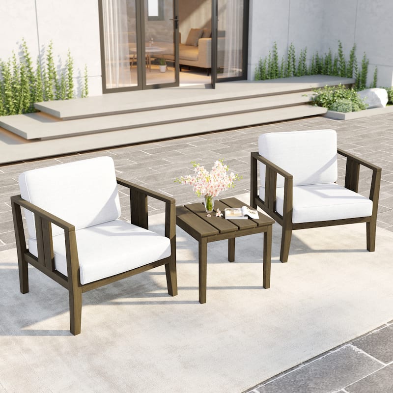 Uixe 3-piece Teak Solid Wood Outdoor Arm Chairs with Side Table Set
