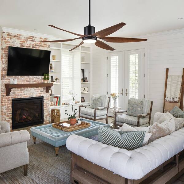 Farmhouse 66" Integrated LED Ceiling Fan with Light, 6 Wind Speeds