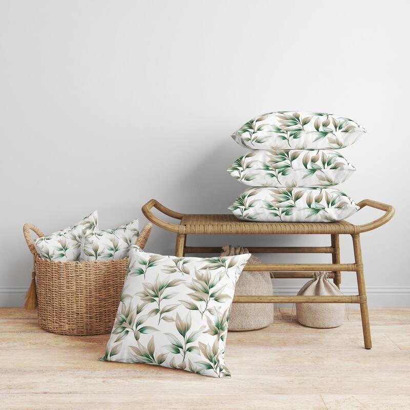 Enchanted Leaflet Faux Suede Reversible Throw Pillow Ivory and Green