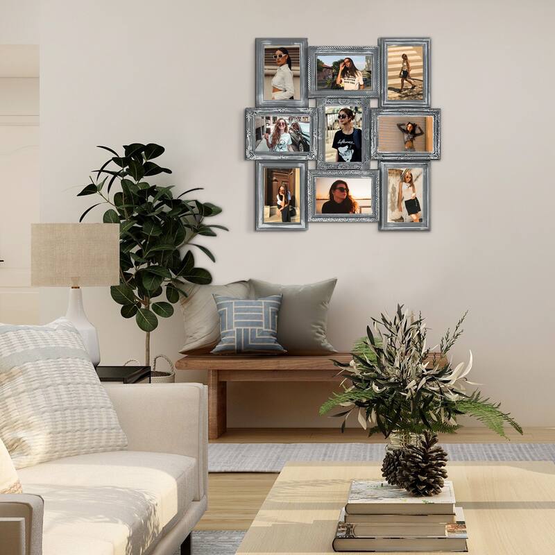 Hello Laura 9-Image Collage Photo Frame Light Gray Luxury Design - Grey