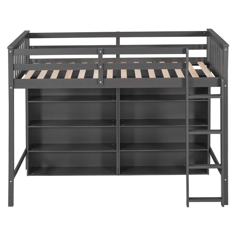 Twin or Full Size Loft Bed with 8 Shelf