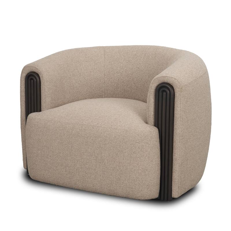 Kornelia Textured Mushroom Fabric Barrel Accent Chair - Beige