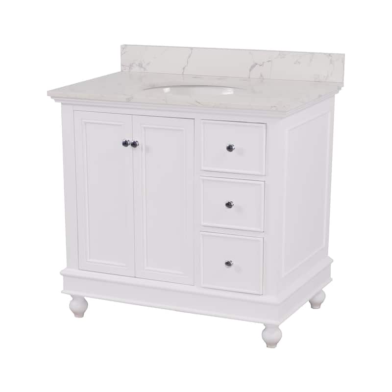 KitchenBathCollection Bella 36" Bathroom Vanity with Engineered Marble Top