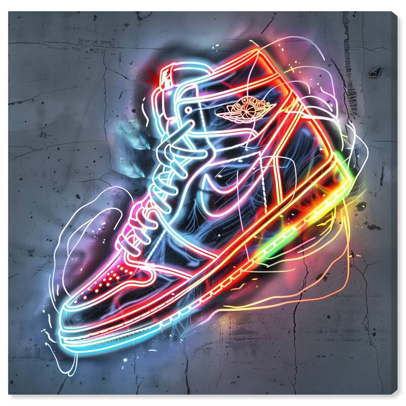 Notoriart Colorful Light Up Neon Sneaker Gallery Wrapped Sneaker 1 Piece Canvas Wall Art - 24 x 24