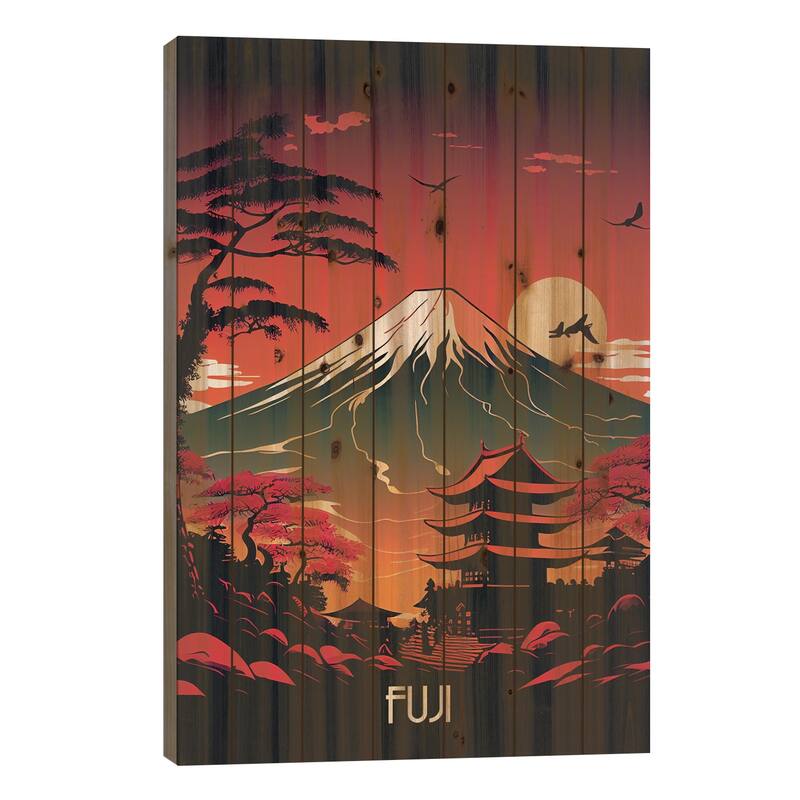 Fuji Poster Print On Wood by Durro Art - Multi-Color - 26x18x1.5