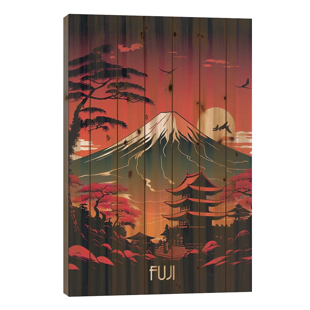 Fuji Poster Print On Wood by Durro Art - Multi-Color