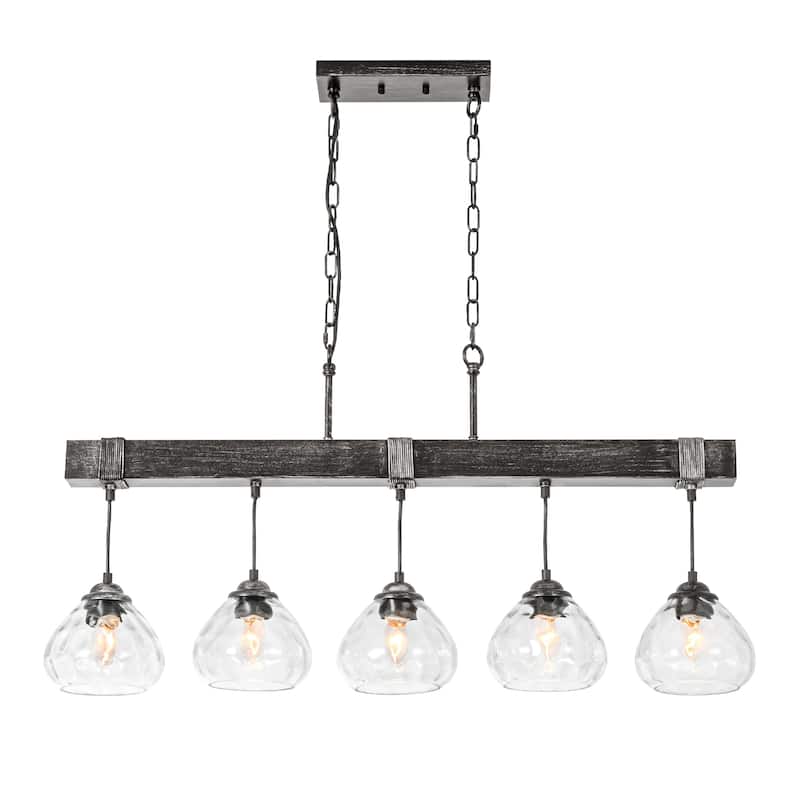 5 - Light Farmhouse Black Linear Glass Kitchen Island Pendant Light for Dining Room - 5 Light