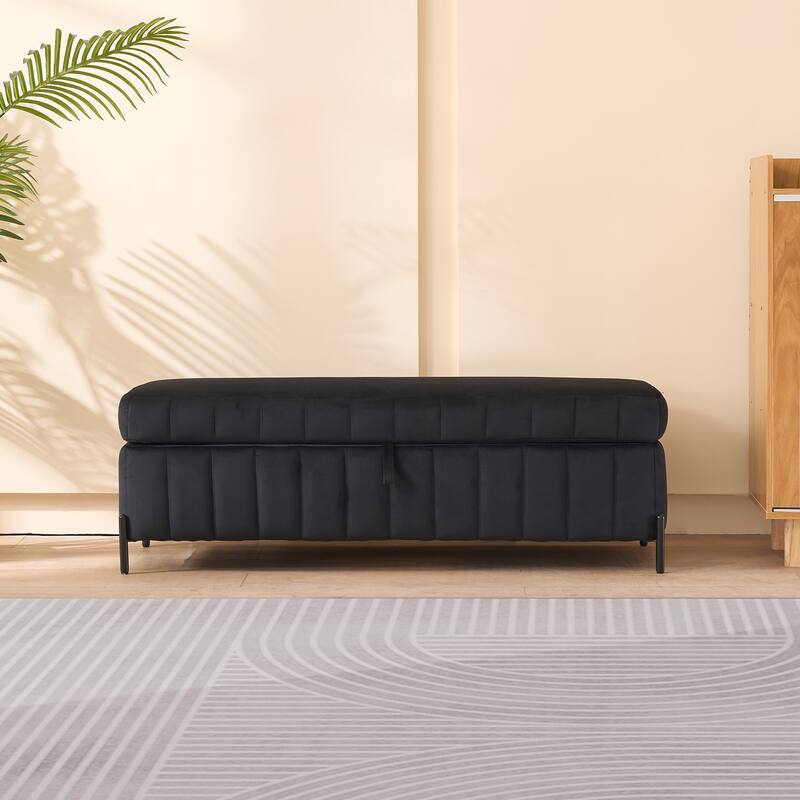 49.21" Velvet Upholstered Storage Bench, End of Bed Footstool Ottomanwith Metal Legs, Foot Rest for Bedroom, Entryway