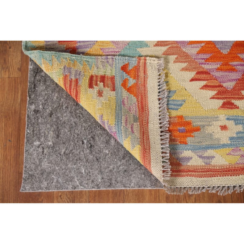 Multicolor Kilim Area Rug Reversible Flatweave Wool Carpet - 3'4"x 4'11"