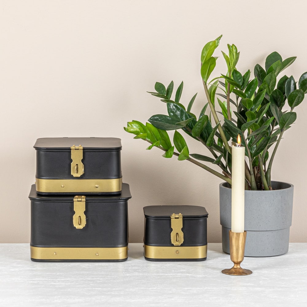 Decorative Metal Boxes with Lid, Set of 3