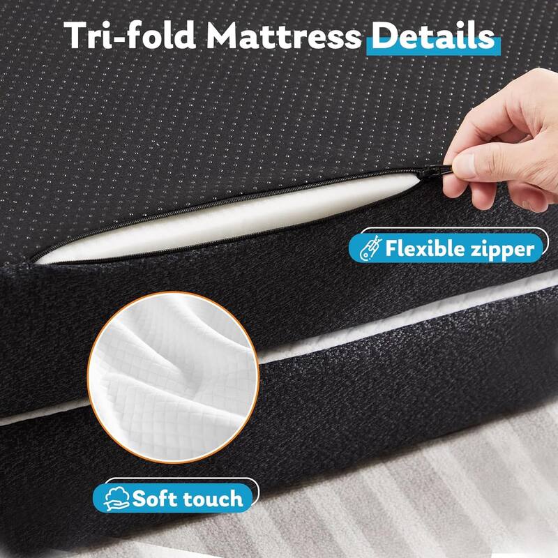 Folding Mattress, 3 inch Tri-Fold Memory Foam Mattress Topper for Camping, Foldable Guest Bed, Washable Cover