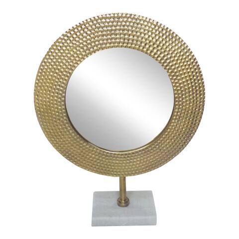 Metal 19" Hammered Mirror On Stand, Gold 18.5"H - 14.0" x 4.0" x 18.5"