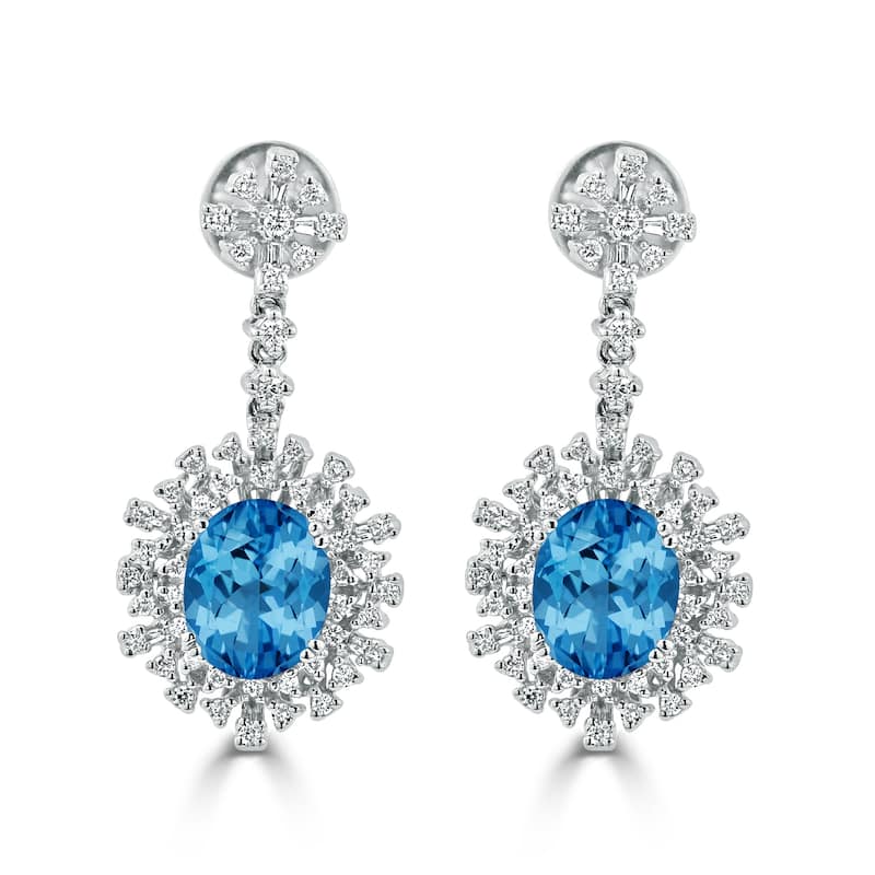 Auriya 6 3/8ct Fancy Oval-cut Topaz Halo Diamond Drop Earrings 1 1/3ctw 18k Gold