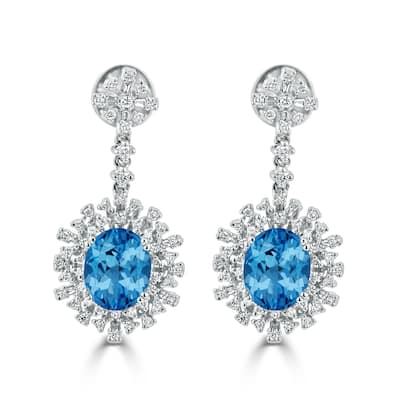 Auriya 6 3/8ct Fancy Oval-cut Topaz Halo Diamond Drop Earrings 1 1/3ctw 18k Gold
