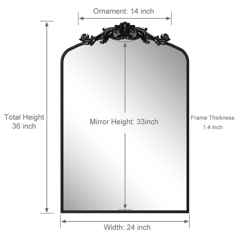 KIOTEE Arched Wall Mirror and Metal Frame Baroque Style Bathroom Vanity Mirror