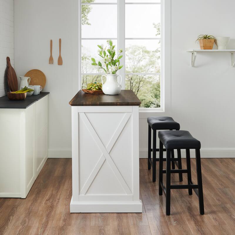 Crosley Clifton Kitchen Island W/Uph Saddle Stools - 43"d x 47.75"w x 36.25"h