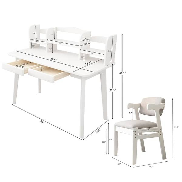 dimension image slide 2 of 3, Kids Desk and Chair Set, Wooden Student Study Desk Writing Desk