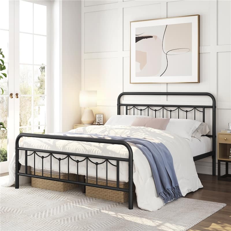 Yaheetech Metal Platform Bed Frame with Vintage Headboard and Footboard Metal Bed Base