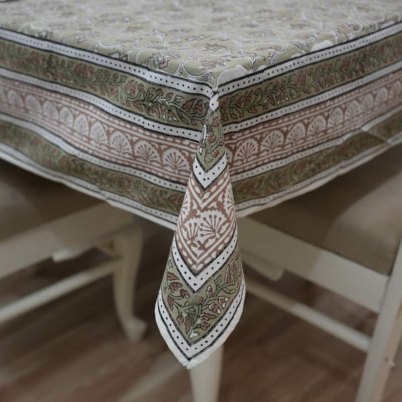 Fabdivine Floral Cotton Table Cover or Cloth Handmade Block Print for Dining & Home Décor Accent