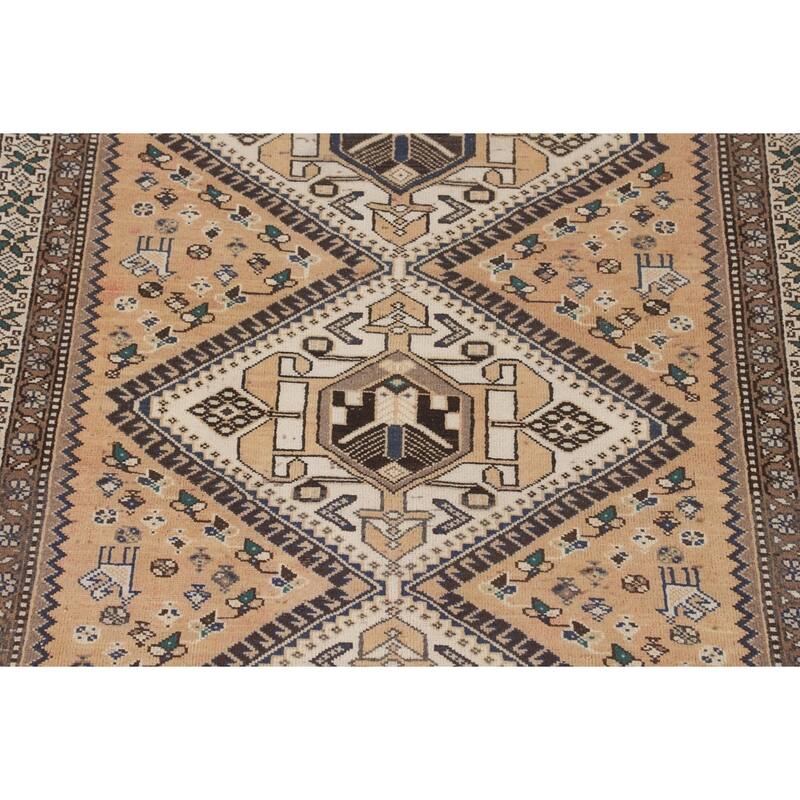 Tribal Geometric Bakhtiari Persian Vintage Rug Handmade Wool Carpet - 5'3" x 9'10"