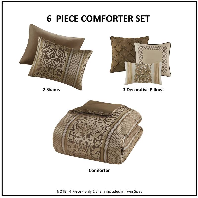 GDF Studio - Seraphina Jacquard 6-Piece Comforter Set with Decorative Throw Pillows