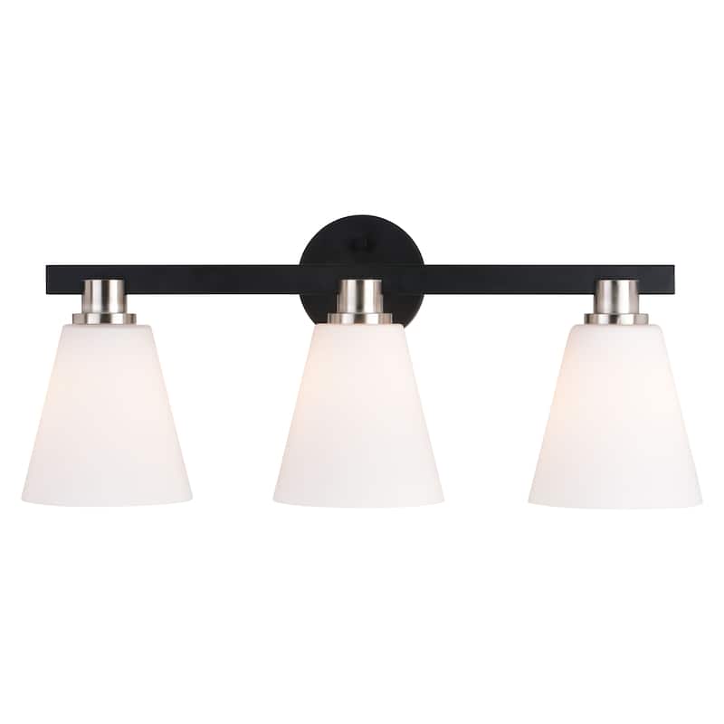 Vermont Matte Black and Nickel Bathroom Vanity Wall Sconce Light Fixture White Glass